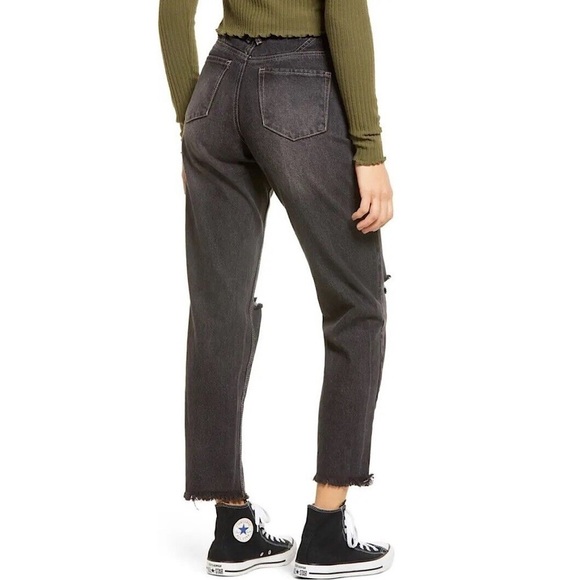 BP Nordstrom Ankle Mom Jeans Size 29 Black Ripped High Waist Frayed Hem Size 29 - Picture 8 of 8